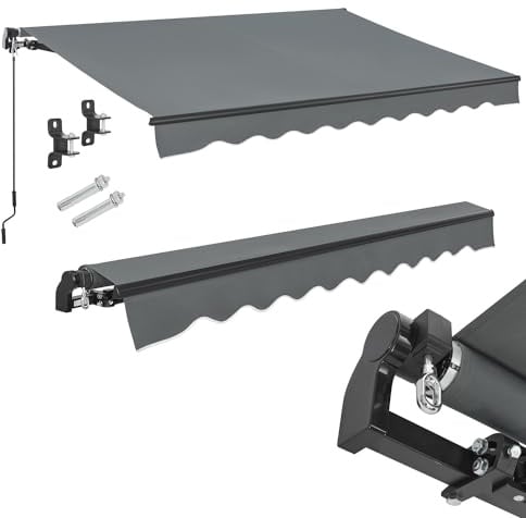 Juskys® Gelenkarmmarkise 350 x 300 cm, UV40+ & wasserabweisend, mit Kurbel & Wandhalterung Länge + Winkel einstellbar, Markise für Terrasse & Balkon, Sonnenschutz Balkonmarkise Gelenkmarkise, Grau