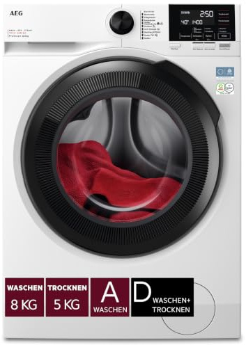 AEG Serie 7000 Waschtrockner, Waschen 8 kg, Trocknen 5 kg, LWR7AMZ48WD | Für Familien, ProSteam Kleidung mit Dampf auffrischen, reduziert Falten, NonStop 1 kg in 1 h ohne langes Warten, 1400 U/min