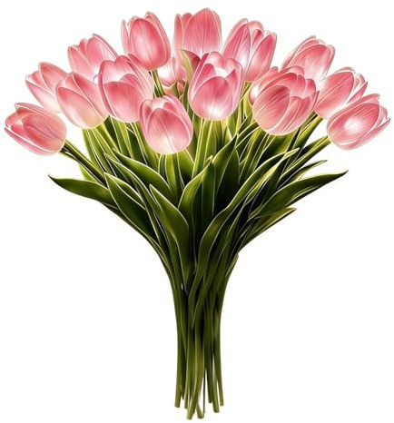 Demiawaking 15 Stück Tulpen LED, Künstliche Blumen Lampe Blumenstrauß Schlafzimmer Deko Nachtlicht Nachtlampe Weihnachten Geburtstagsgeschenke Damen Mutter Geschenk (Rosa)