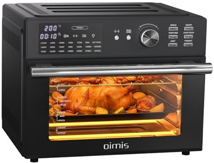 Heißluftfritteuse xxl 1800W, 30°C-230°C Air Fryer Ofen, Große Kapazität für Familie mit Tür, Rotisserie, Grill, Joghurtbereiter Toaster Dörrautomat mit Dual Cook (Schwarz)