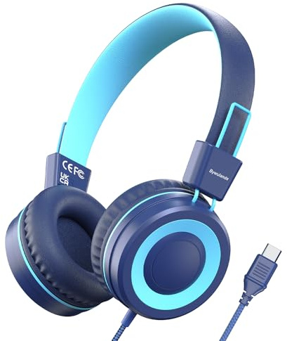 Bywulanda Upgrade USB Typ C Kinder Kopfhörer für die Schule, 94 dB sichere Lautstärke begrenzt, HD-Stereo-Sound, Faltbare, leichte On-Ear-Kopfhörer für Jungen/Mädchen/Studenten/Tablet/Reisen