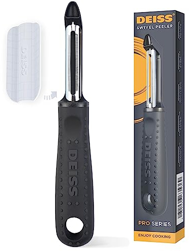 Deiss PRO Premium Gemüseschäler - Scharfer Edelstahlschäler mit einfachem, rutschfestem Griff, Kartoffelschäler für die Küche, Obst, Karotte, Apfel, Gemüse, Kiwi, langlebig