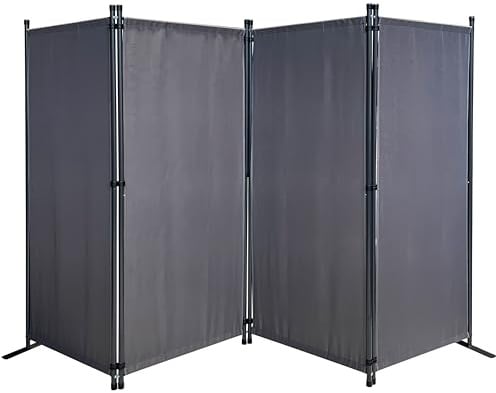 QUICK STAR Paravent 4 Teilig 165 x 220 cm Stoff Raumteiler Trennwand Balkon Sichtschutz Stellwand Faltbar Grau