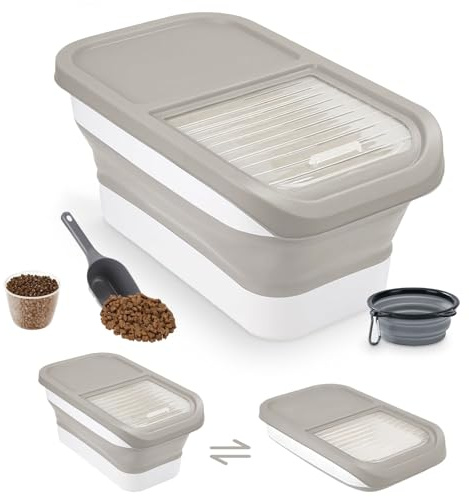 Druuzyl Hundefutter Aufbewahrungsbox 5kg - Faltbarer Futterbehälter für Trockenfutter mit Deckel, Messbecher & Löffel, Luftdicht, Haustierfutter-Container für Hund/Katze mit Faltbare Hundenapf