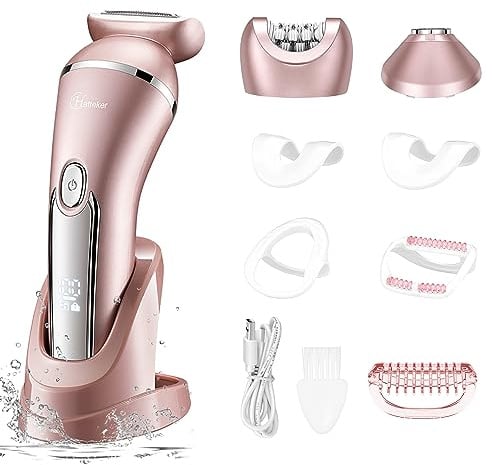 Hatteker Elektrischer Rasierer 3-in-1 Geeignet für Gesicht Kinn Arme Beine Achseln Tragbare Schmerzlose Drahtlose Bikini Elektrische IPX7 USB-Aufladung Trockene und Nasse Dual-Use
