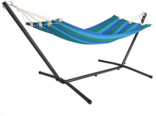 DETEX® Hängematte mit Gestell 150 kg Belastbar Stabhängematte Outdoor & Indoor mit Robust Metallgestell Hammock für Garten Balkon & Terrasse Blau
