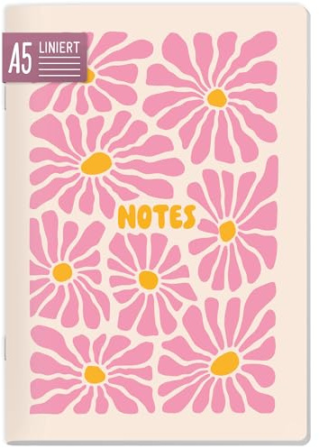 paper&you® Notizheft A5 liniert 64 Seiten, 90g/m² Premium-Papier, Notizbuch mit Softcover „Pink Flowers“ für Schule, Büro & unterwegs – nachhaltig & klimafreundlich