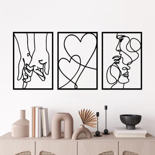 ESTART Minimalistische Metall-Wanddekoration, 3 Stück, Valentinstag, Liebhaber, Kuss, Hand, Ästhetisch, Zum Aufhängen für Schlafzimmer