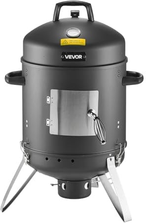 VEVOR Räuchertonne, 40 cm vertikaler Holzkohlegrill, beschichteter Stahlgrill mit 2 Grillrosten, Thermometer, Lüftungsöffnungen & herausnehmbarer Ascheschale, BBQ Räucherofen für Grillpartys