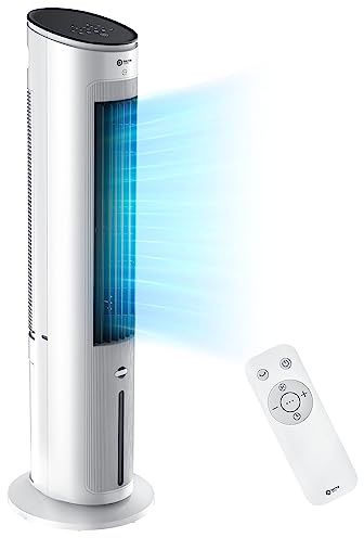 Balter VT-09-WH 5in1 Turmventilator, Ventilator mit Wasserkühlung, Luftkühler, Luftbefeuchter, Luftreiniger, Ionisator, Fernbedienung, Timer, 4L, 55W