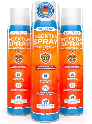 Patronus Insektenspray Universal für Wohnung mit Sofortschutz [3x 750 ml] | zur Abwehr von zahlreichen Insekten - Hochwirksames Ungeziefer-Spray mit dezentem Zitrusduft, aus deutscher Produktion