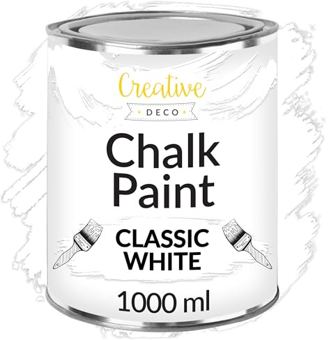 Creative Deco Weiß Kreidefarbe für Möbel 1000 ml | Möbellack, Möbelfarbe | Farbe Für Landhaus, Vintage-Stil, Decoupage, Möbel-Renovierung | Matt & Abwaschbar | Wisch-Effekt und Gradient-Effekt möglich