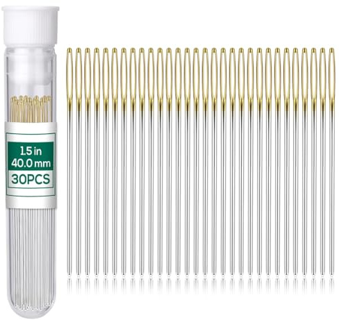 MASPHY 30 Stücke Nähen Nadeln, 4 cm Sticknadeln Set, Große Augen Nadeln, Sticknadeln Set, Großäugige Stumpfe Nadeln mit Transparenter Flasche für Hand Nähen Wolle Leder Handwerk