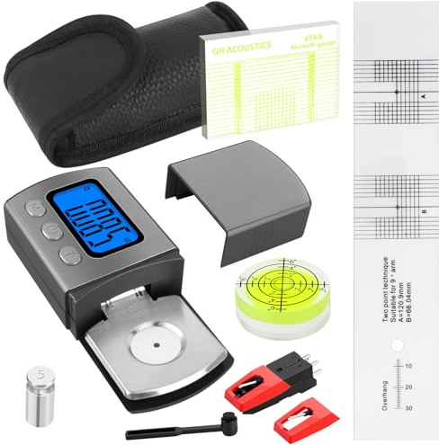 6 Stück Justier und Einstellungsset zur Plattenspieler, USB Plattenspieler Nadel Set, mit Digitaler Tonarmwaage, Azimut, Libelle und Überhangschablone, mit Plattenspieler Ersatznadel, Reinigungsbürste