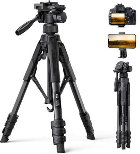 Lamicall Stativ Kamera, Kamerastativ Tripod - [Patentierte Schnellöffnung] Super Stabiles Camera Tripod mit 8KG Tragkraft & 4-Stufige Höhenverstellung, 170cm Reisen Dreibein-Stative mit Handyhalterung