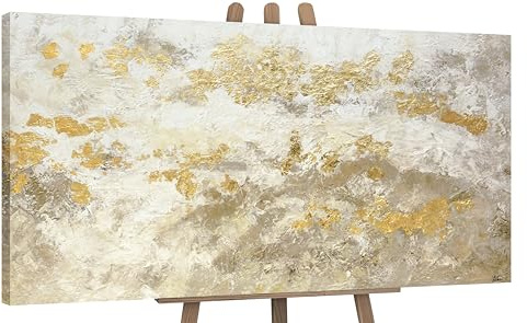 YS-Art Abstrakt Acryl Gemälde auf Leinwand handgemalt mit Blattgold glänzendes Gold Wandbilder Wohnzimmer moderne Wohndekor Bilder Büro echte Kunst 120x60 cm