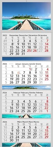 XXL Monatskalender 2026 Malediven Trauminsel mit 4 Monate Foto Kalender Strand Meer Wandkalender ohne Werbung Fotokalender Bürokalender Motivkalender Mehrblockkalender (Malediven, 4 Monatskalender)