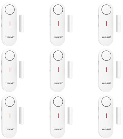 TECKNET Türalarm, Fensteralarm Einbruchschutz, Kabellose Alarmanlage Tür-Fenstersensoren und 3-stufiger Lautstärkeregelung, Türalarm mit Sirene für Haus, Geschäft, Büro und Wohnung (9 PCS)