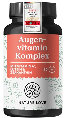 NATURE LOVE® Augenvitamin Komplex - 90 Kapseln mit Vitamin A - mit Lutein, Zeaxanthin und Vitamin E - vegan, hochdosiert, ohne unnötige Zusätze - in Deutschland laborgeprüft