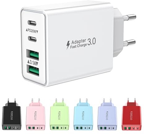 USB C Ladegerät, 4-Ports USB Stecker Schnellladegerät Mehrfach Netzteil USBC Fast Charger PD Power Adapter Ladestecker USB Schnellladen für iPhone 16 15 14 13 12 11 Pro Max, iPad, Samsung,Handys