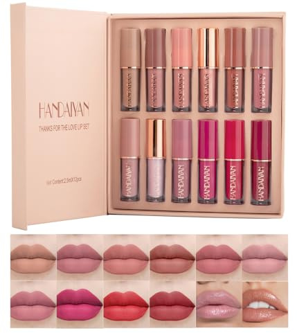 12 Farben Mattes Lippenstift-Set, samtiges Lipgloss-Set mit mattem Finish, feuchtigkeitsspendender Lippenstift mit Geschenkbox