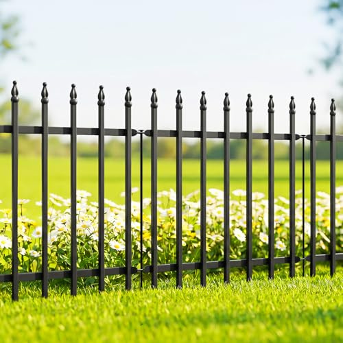 Thealyn Metall Gartenumzäunung Dekorative Zaun 60cm hoch x 60cm breit (5 Paneele, Gesamtlänge 3m) Kein Grabenzaun Grenzzaun Hundezäunung Landschaftszaun für Blumenbeet, Hof, Tiersperre, Schwarz