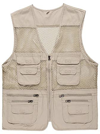 Daoba Sommer Outdoor Sport Weste Mesh Atmungsaktiv Safari Weste Mit Vielen Taschen Für Jagd Angeln Camping (Beige, EU M (Asia L))