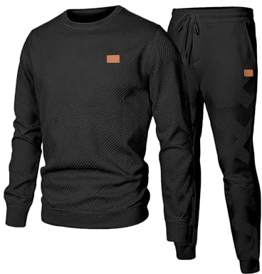 JMIERR Herren Jogginganzug Set 2-Teiliger Trainingsanzug | Casual Textured Sportanzug,Ganzjährig,Atmungsaktiv und faltenfrei,Rundhals Sweatshirt und Jogginghose,Tracksuit Set