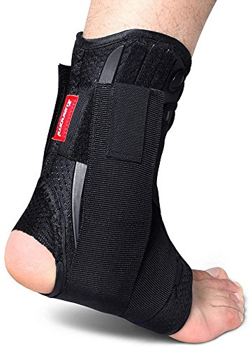 Kuangmi Knöchelbandage für Sport & Medizin – Stützbandage bei Bänderriss, Verstauchung, Arthrose | Mit Seitenschutz & Kreuzverstärkung, atmungsaktiv, schmerzlindernd (1 Stück)(L)