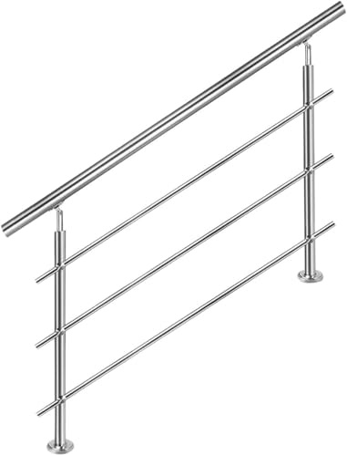 AMDBRAIL Edelstahl Handlauf Geländer für Treppen Brüstung Balkon mit 3 Querstreben - Innen und Außen Handlauf Geländer Treppengeländer Edelstahl Brüstung Balkon (80CM, 3 Querstreben)
