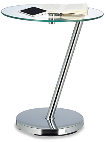 Relaxdays Glas u. Chrom, runder Beistelltisch f. Kaffee Tee, Ablage f. Garten HxBxT: 52 x 45 x 45 cm, silber Kaffeetisch Edge, Metall, 45 x 45 x 52 cm