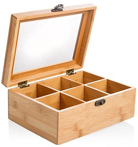 wenco 555128 Teebox, 6 Fächern, Teeaufbewahrung aus Bambus, Teebeutel Organizer, 175 Grams, Hellbraun