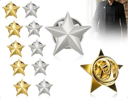 AOYEGIC 10 Stück Abzeichen Anstecknadel,Modische Metall Anstecker,Pentagramm Brosche,verwendet für Damen und Herren Kleidung Hut Anzug Pullover Dekoration(Gold und Silber)