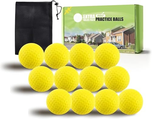 Golf Übungsbälle Trainingsbälle 12 Stück Golfbälle Trainings Heimgebrauch Im Freien Garten Rot Orange Gelb Blau Für Damen Herren Kinder (Gelb, 12 Stück)