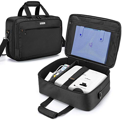 CURMIO Beamer Tasche, Projektor Reisetasche mit Fach für Laptop, Schwarz | Klettverschlussband, Zubehör Tasche, Abnehmbare Schultergurt, Tragegriff, 40 x 30 x 13 cm, Beamertasche, Ohne Zubehör