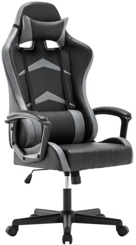 IntimaTe WM Heart Gaming Stuhl, Bürostuhl mit Verstellbarem Kopfkissen und Lendenkissen, Ergonomischer Schreibtischstuhl, Racingstuhl mit Hoher Rückenlehne, 52 x 49 x 130cm (Grau)