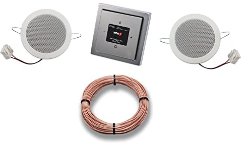 Busch Jäger DAB+ Unterputz Unterputzradio DAB PLUS RADIO 8215 U – 101 PUR EDELSTAHL Komplett-Set + 2 x Deckenlautsprecher/Einbaulautsprecher + 20 m Lautsprecherkabel 2x0,75 mm² 8215U-101