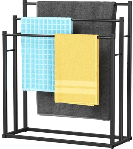 Honiter Handtuchhalter für Badezimmer, 3 Etagen breiter Handtuchtrockner im Freien, freistehender Handtuchhalter, Pool-Handtuchdecken-Ständer und Präsentationsständer für übergroße Badetücher, Schwarz