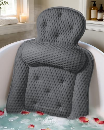 Badewannenkissen für die Wanne, Badewannenkissen für Kopf und Nacken mit weichem 3D-Mesh-Gewebe und 54 rutschfesten Saugnäpfen, entspannendes Wannen- und Duschzubehör Spa Geschenk Grau, Standard