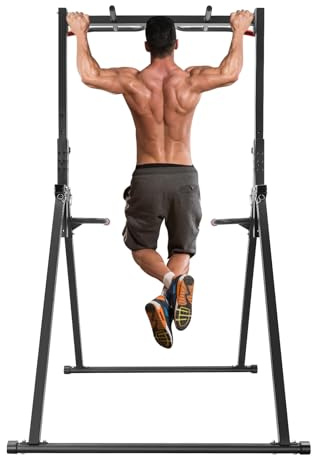 TONFEION Klimmzugstange Freistehend Klappbar, 2-in-1 Turnstange mit Dip Stange, bis 200kg, Höhenverstellbar 1.75-2.3m, Indoor & Outdoor Power Tower, für Wohn- und Schlafzimmer, Fitnessstudios