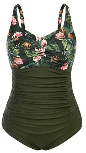 Hanna Nikole Damen Große Größen Einteiliger Badeanzug Bauchweg Bademode Swimsuit V-Ausschnitt Ruched Monokinis