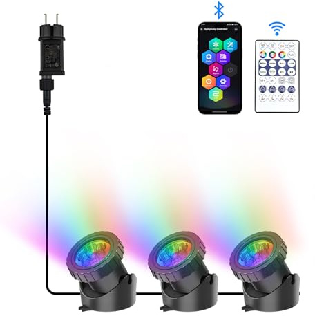 NATPOW Teichbeleuchtung LED Unterwasser, Unterwasserbeleuchtung RGB Unterwasser Teichlicht mit Bluetooth APP Fernbedienung, IP68 wasserdicht, Gartenbeleuchtung für Garten, Patio, Baum(3 in 1)