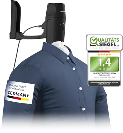 CLEANmaxx automatischer Hemdenbügler PRO KOMPAKT | handlich & platzsparend, ersetzt Bügeleisen & Dampfglätter | Bügelgerät mit Bügelpuppe zum Anhängen an die Tür | für Hemden & Co, schwarz