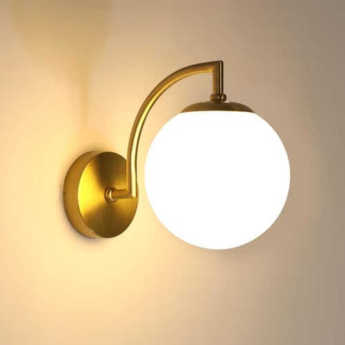 Goeco Gold Wandleuchte Innen E27 Ø15CM Glaskugel Lampenschirm | Vintage Wandlampe Dekorative Wandbeleuchtung für Schlafzimmer, Wohnzimmer, Nachttisch, Esszimmer und Hotel