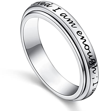 I am Enough Spinner Ring 925 Sterling Silber Fidget Ring für Angst Stressabbau Langeweile ADHS Autismus Ringe (62 (19.8))