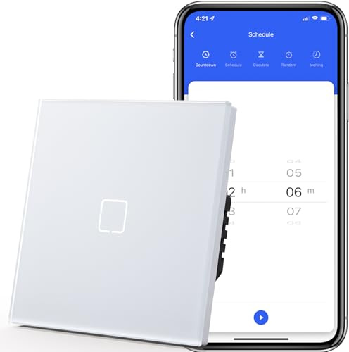 MVAVA Touch Lichtschalter Unterputz, Wlan Alexa Smart Lichtschalter Kompatibel mit Alexa/Google Home Work mit Tuya/Smart Life, Neutrale Leitung Benötigt 1 Fach 1 Weg, Glas