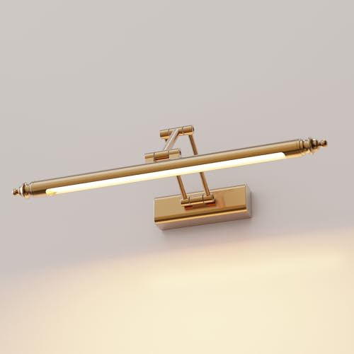 HMAKGG LED Spiegellampe Badezimmer 80 cm 15W 3000K Kupferoptik | Metall Wandleuchte Spiegel Beleuchtung Lampe mit Schwenkbarem Lampenkopf, IP44 , CRI 90, für breite Spiegel, ohne Schalter