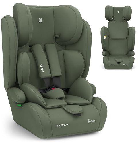 KikkaBoo Auto Kindersitz 9-36 kg i-PASS, Kindersitz ab 1 Jahr, Gruppe 1/2/3, 76–150 cm (15 Monate - 12 Jahre), i-Size, 13-fach verstellbare Kopfstütze, Armeegrün