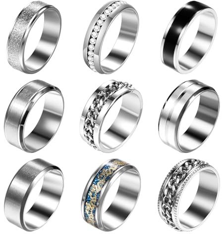 OIDEA Herren Ringe Set mit Zirkonia: 9 Stück Edelstahl Silber Spinner Ring Matt Poliert Vintage Biker Gothic Drache Verlobungsringe Stapelbar Partnerring Eheringe für Männer Junge Größe 65 (20.7)