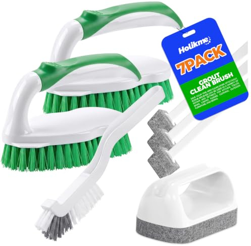 Holikme 7 Stück Scheuerbürste Set, Schrubbbürste Eckbürste Schrubbpads Fugenbürste mit Schaberspitze Scheuerschwämme für Badezimmerboden Badewanne Dusche Fliesen Badezimmer Küche Putzbürste